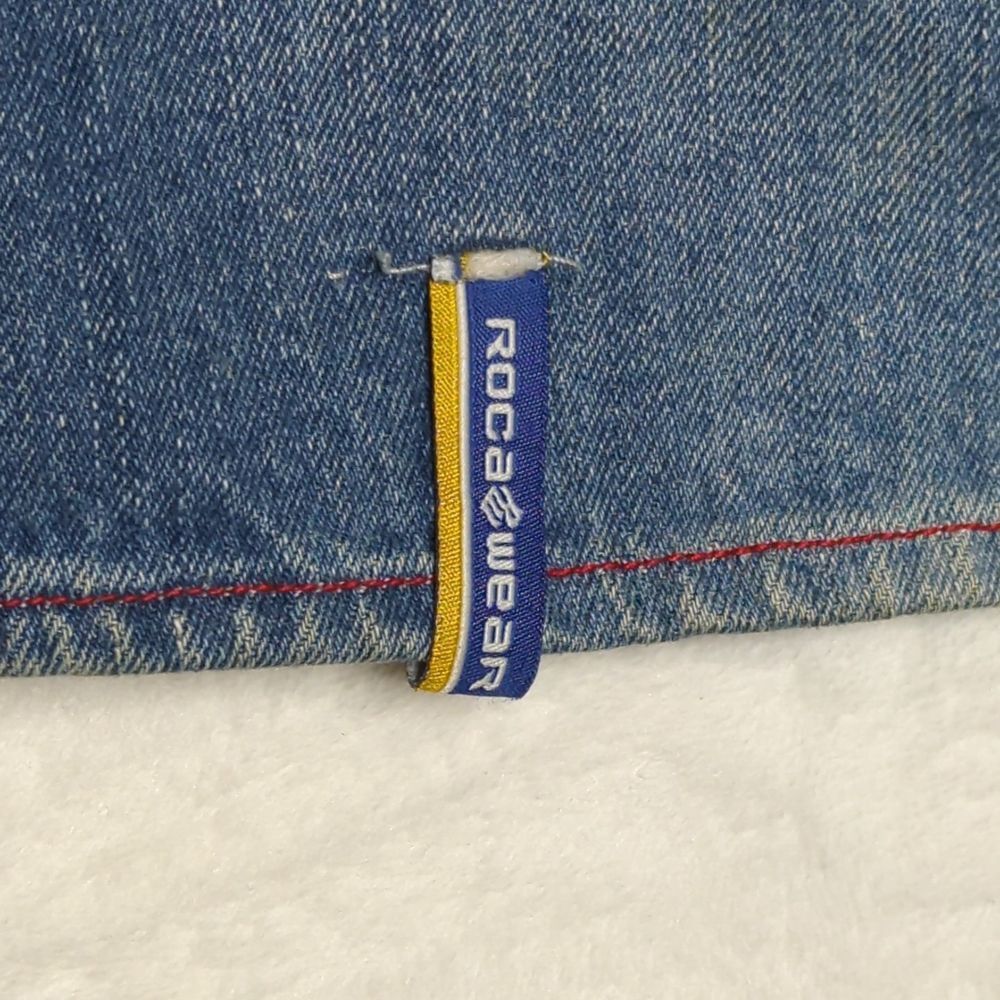 Vintage Y2K Baggy Rocawear‎ Blue Wide Leg Embroidered Jorts sz. 38W Hip Hop - Picture 6 of 16